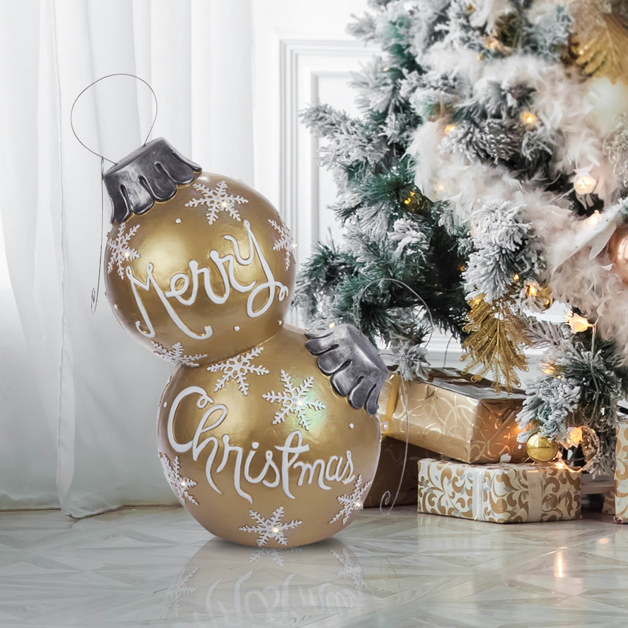 Alpine Corporation Holiday Décor Ornament Statue with Color Changing LED Lights Gold - 30 in H