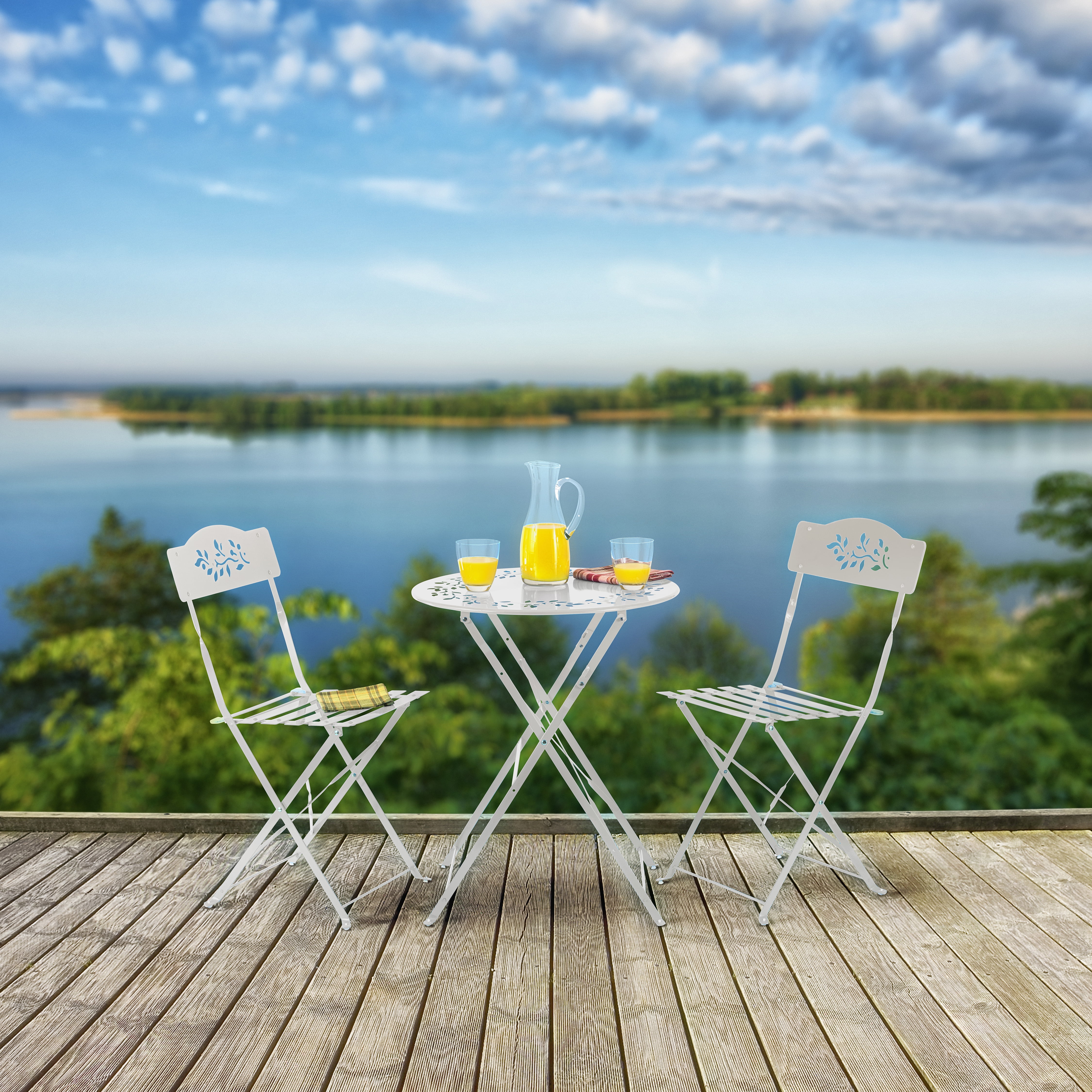 Chic Floral Cut-Out White Steel 3-Piece Patio Bistro Set