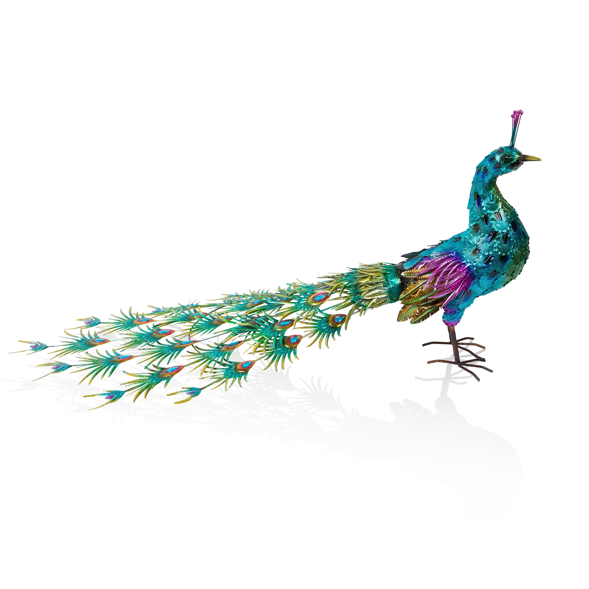 Jumbo Size Blue and Green Iron Peacock Garden Statue
