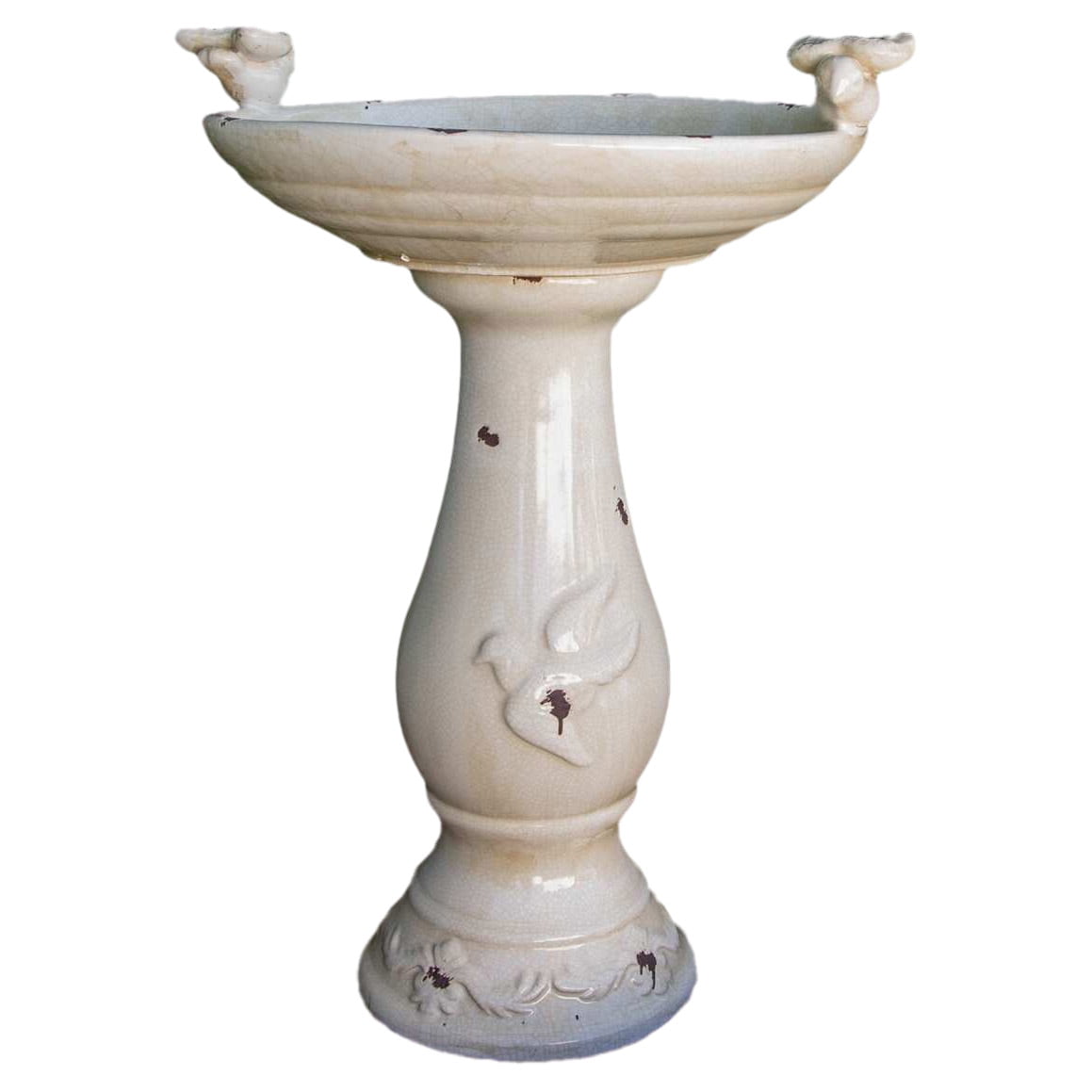 Alpine Corporation Light Brown Antique Ceramic Bird Bath with Two Birds