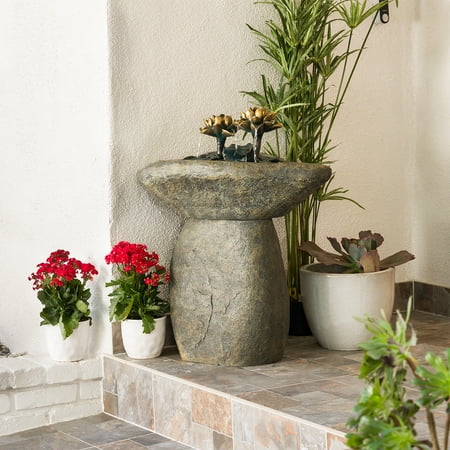 Alpine Corporation Lotus Rock Fountain Waterfall with LED Lights