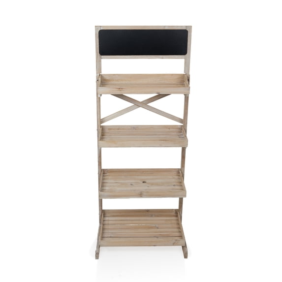 Alpine Corporation MBB164 Wood 4-Tier Storage Organizer with Chalkboard, Rustic Wooden Display Rack for Books, Plants, Decor