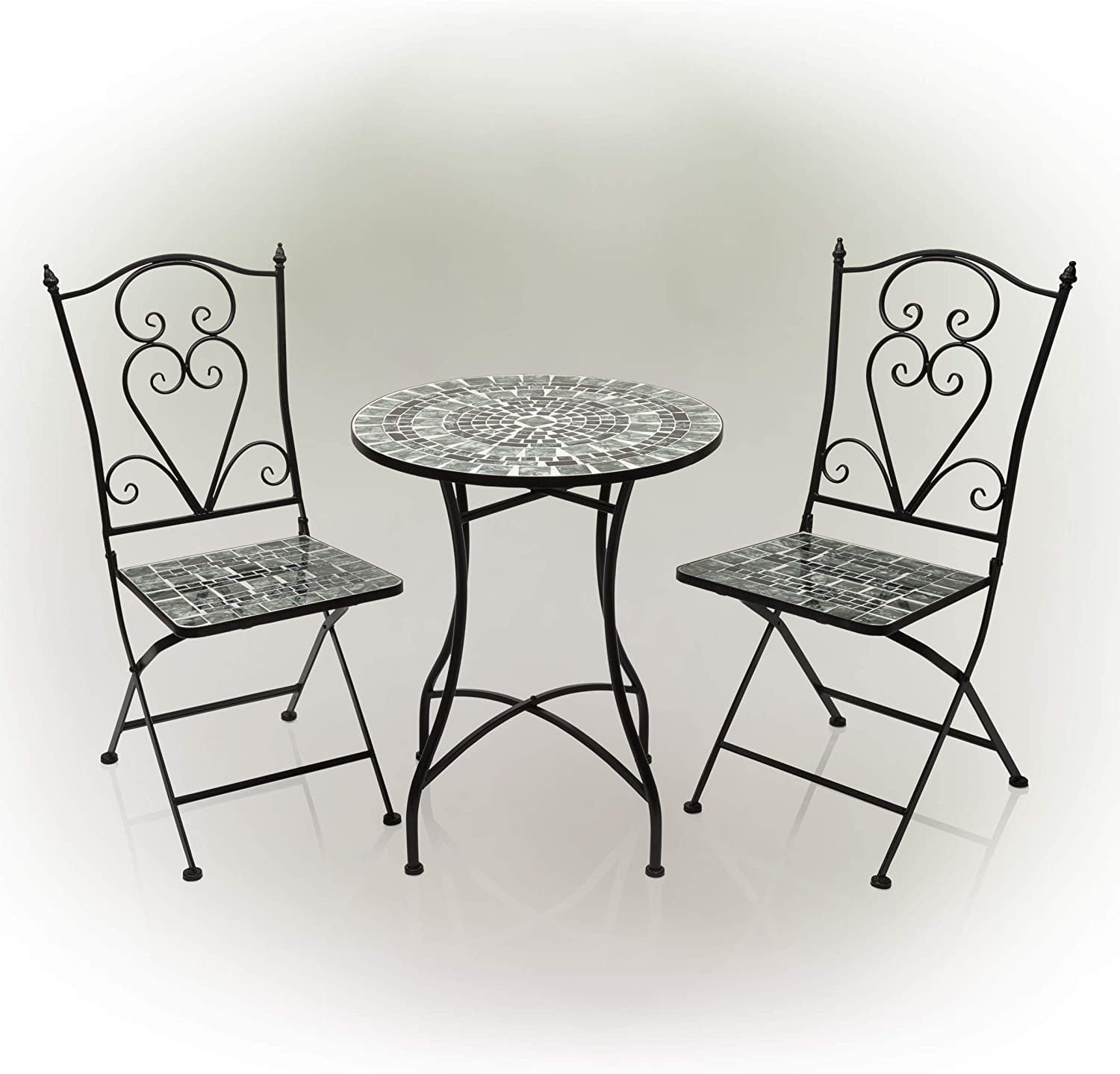 Alpine Corporation MJK112A Alpine Marbled Glass Mosaic Bistro Set, Black/Gray