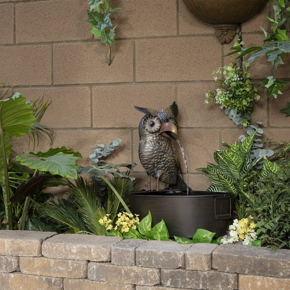 Alpine Corporation Metal Owl on a Tin Country Fountain, 23 Inch Tall
