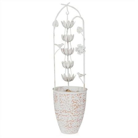 Alpine Corporation Metal White Rustic Outdoor Electric Fountain with Flower