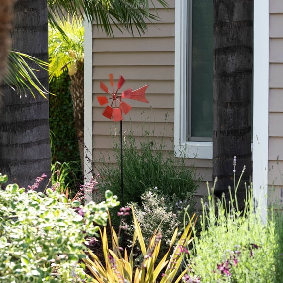 Alpine Corporation Metal Windmill Garden Stake, 52 Inch Tall, Red, KIY102RD