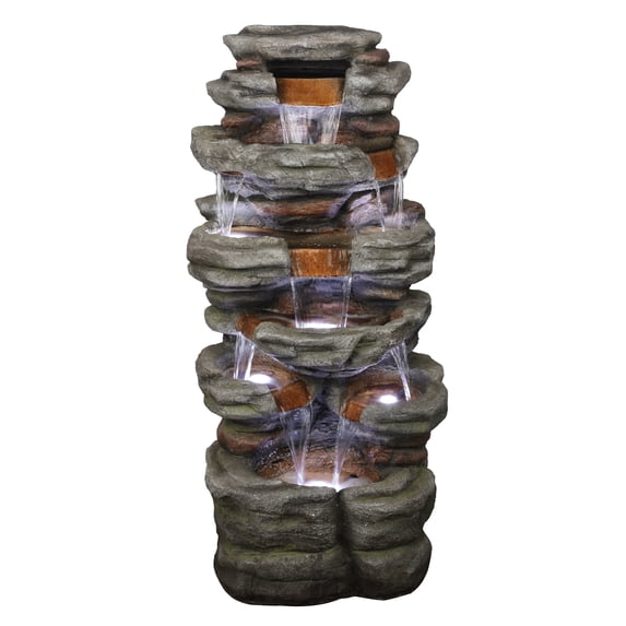 Alpine Corporation Multi-Level Stone Tower Fountain w/Cool White Lights