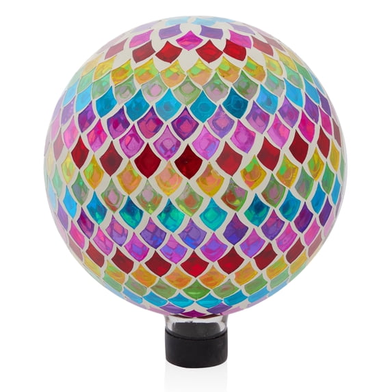 Alpine Corporation Multicolor Glass Gazing Globe with Mosaic Teardrop Design
