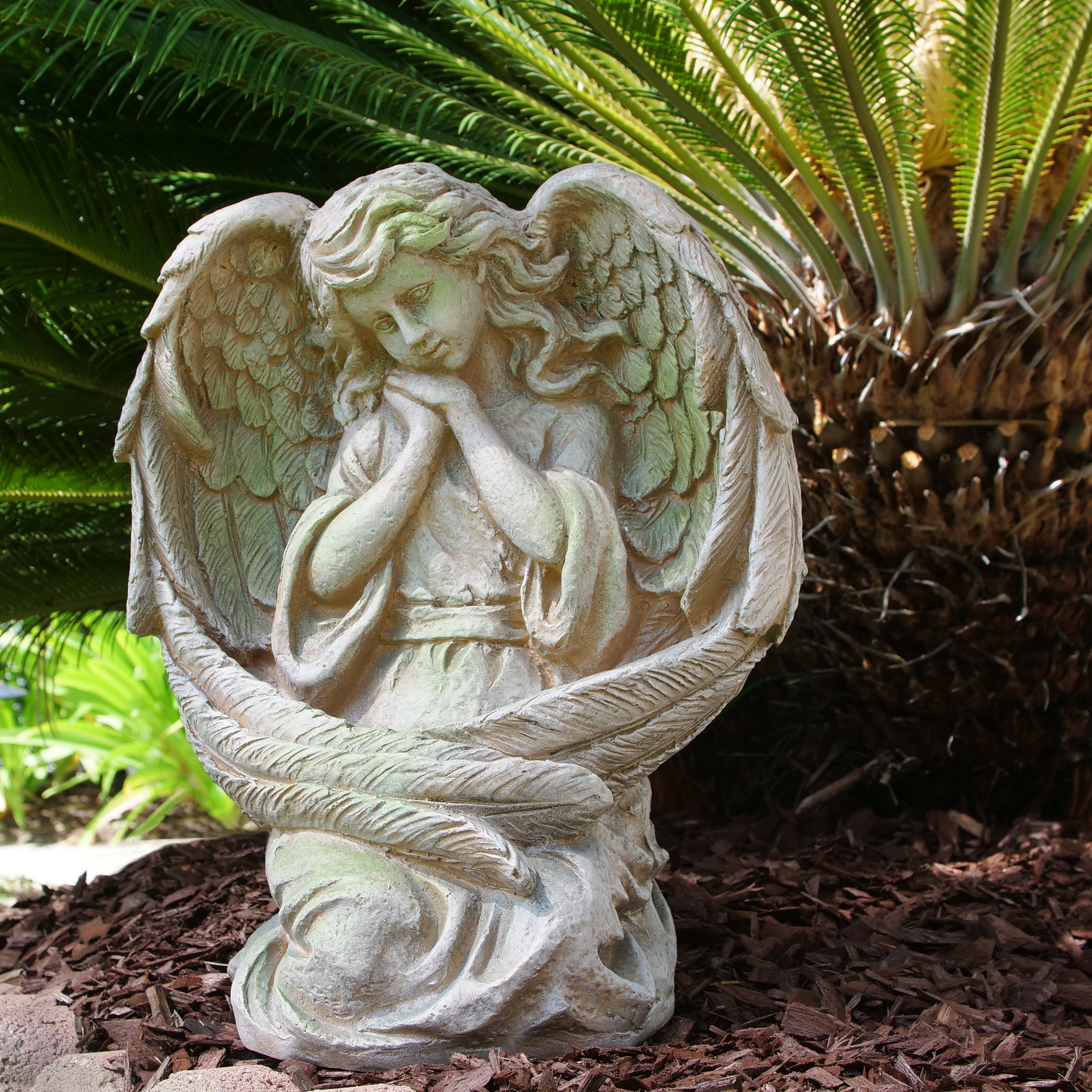 Stone Guardian Angel Garden Statue with Solar Power