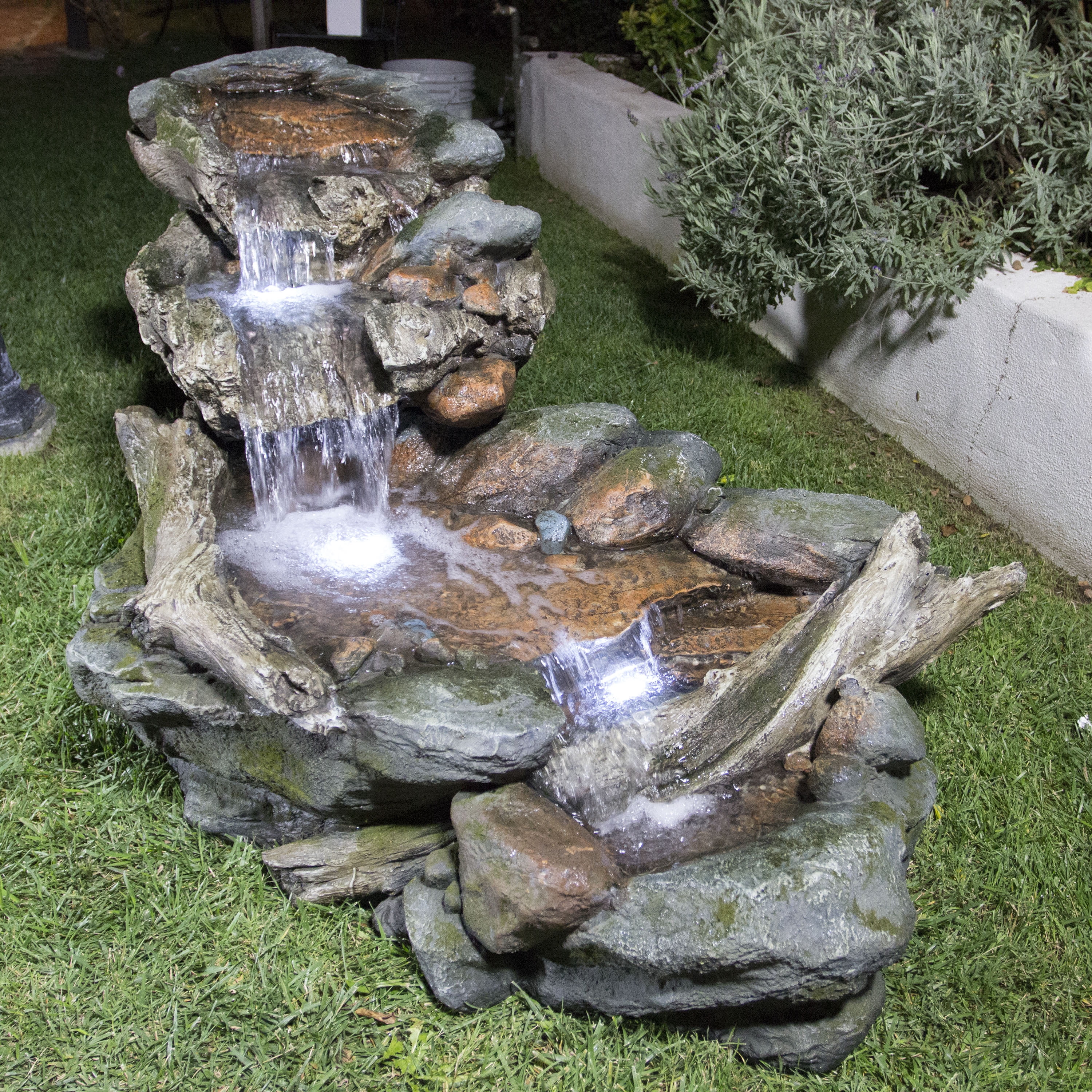 Alpine Corporation Outdoor 3-Tier Rainforest Rock Water Fountain with LED  Lights