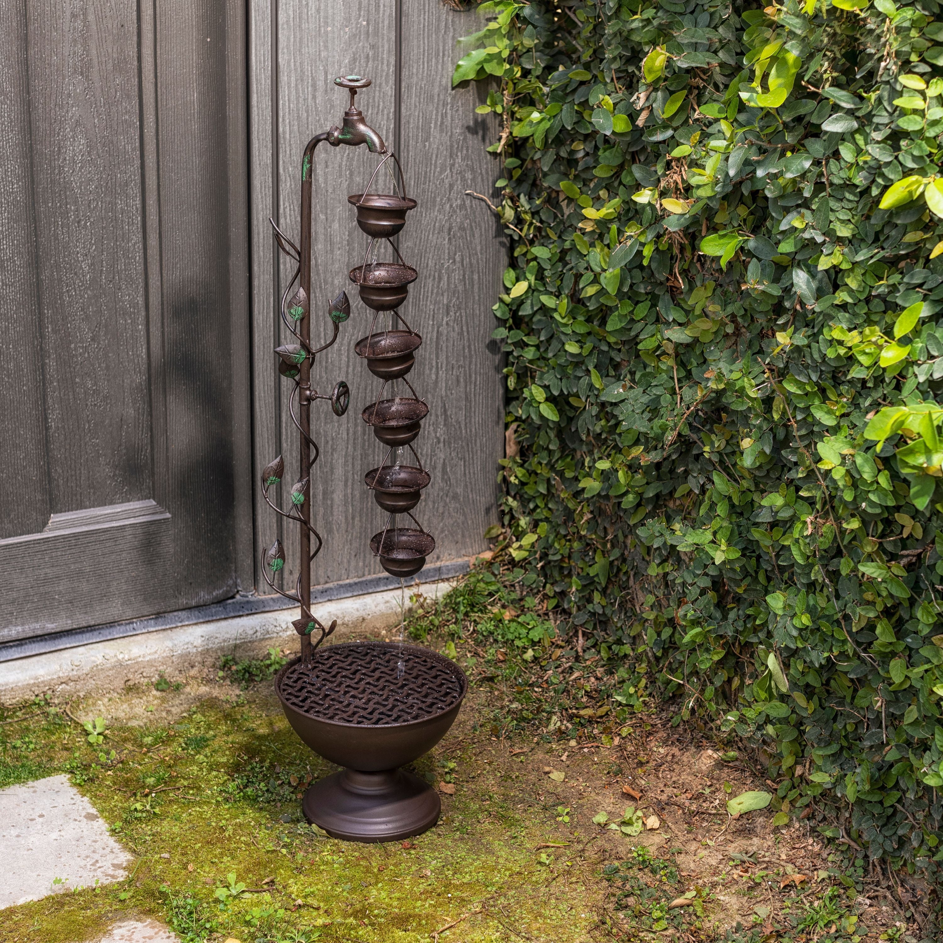 Bronze 6-Cup Tiered Outdoor Floor Fountain