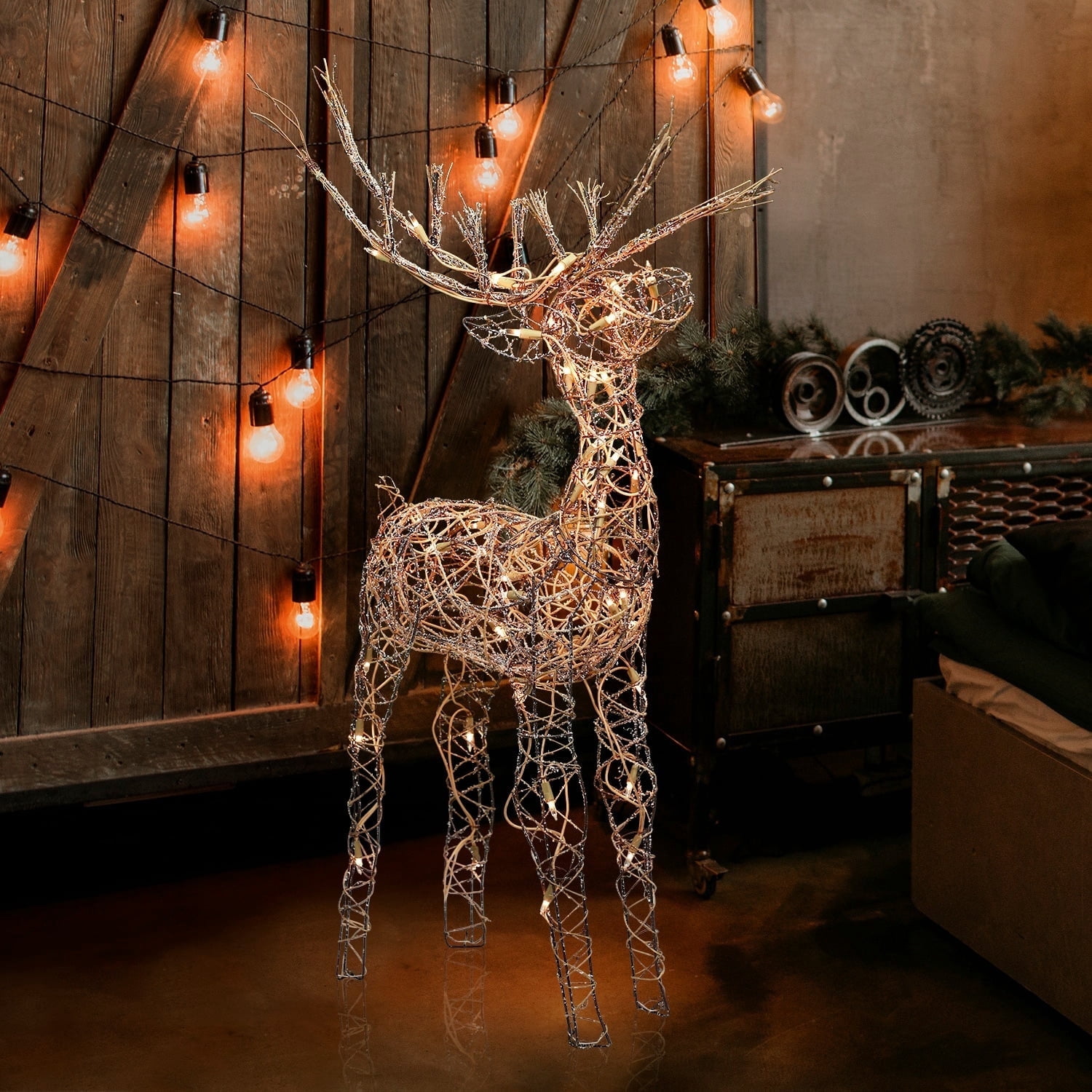 Alpine Corporation Outdoor Holiday Rattan Reindeer with LED Lights