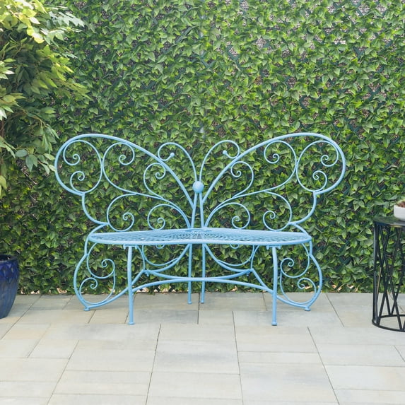 Alpine Corporation Outdoor or Indoor Steel Butterfly Garden Bench, Blue