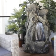 Alpine Corporation Rainforest Tree Trunk Water Fountain with LED Lights