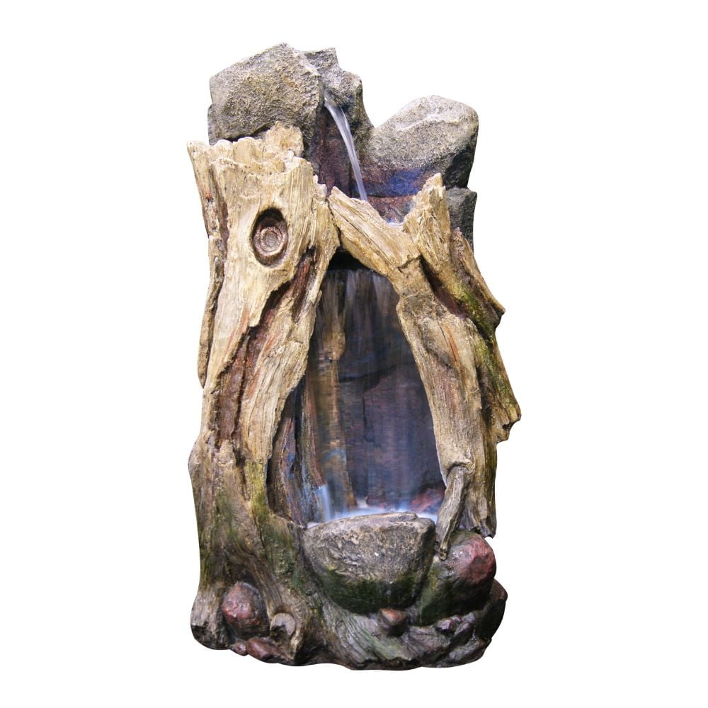 52" Taupe Resin Waterfall Tree Trunk Fountain with LED Lights