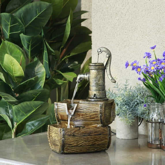 Alpine Corporation Rustic 14" Outdoor/Indoor 2-Tier Cowboys & Western Tabletop Fountain