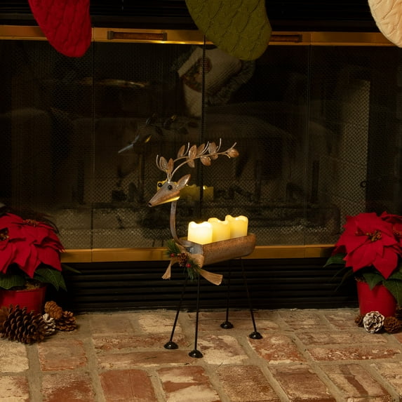 Alpine Corporation Rustic Metal Deer Candle Decor with Warm White LED Lights