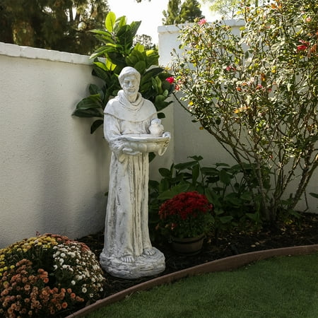 Alpine Corporation Saint Francis Birdbath Statue for Lawn and Garden