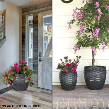 Alpine Corporation Set of 2 Assorted Size Planters with Drainage Holes, Speckled Gray