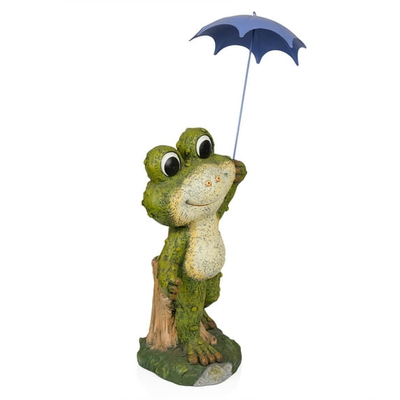 Alpine Corporation Smiling Frog with Purple Umbrella Statue