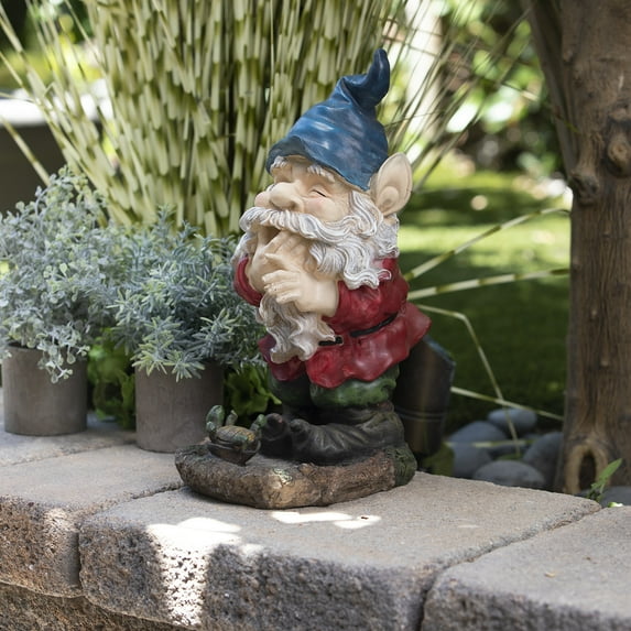 Alpine Corporation Smiling Gnome Statue, 15 Inch Tall