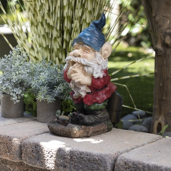 Alpine Corporation Smiling Gnome Statue, 15 Inch Tall