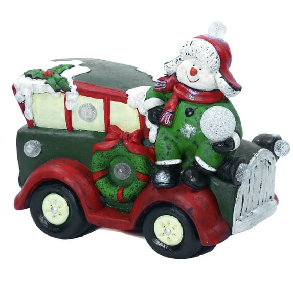 Alpine Corporation Snowman and Retro Car Statue with LED Lights