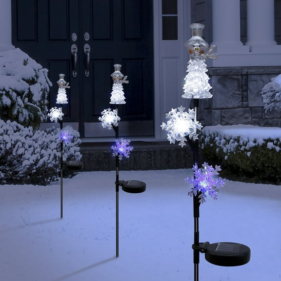 Alpine Corporation Snowman and Snowflakes Stake with Solar LED Lights