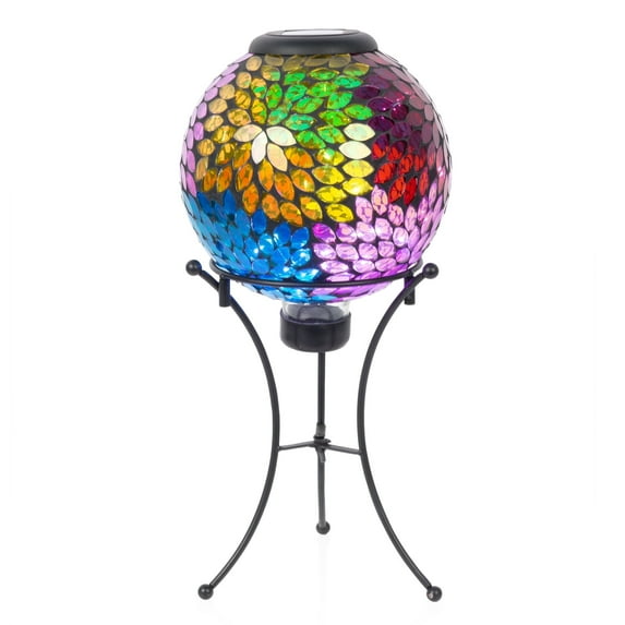 Alpine Corporation Solar 8" Multi-Color Leaf Gazing Globe with Metal Stand