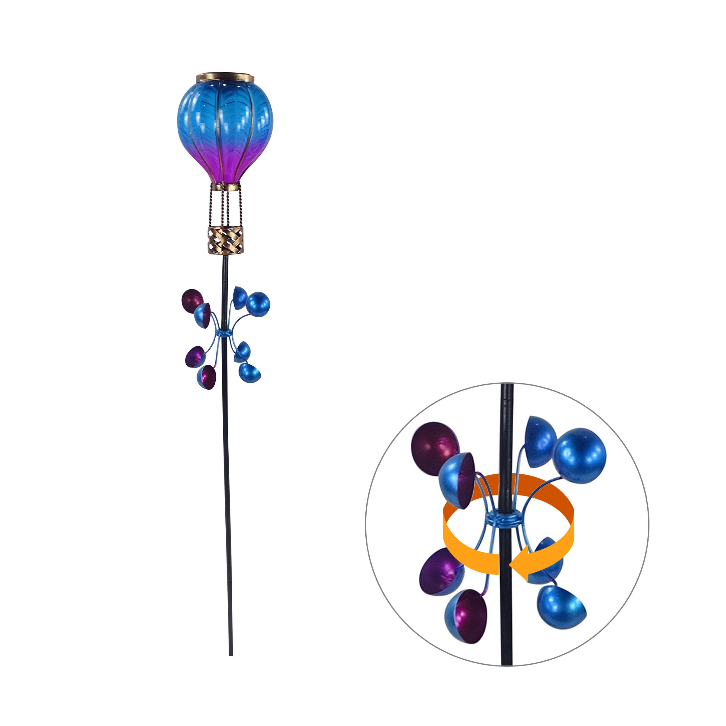 Solar Blue and Purple Hot Air Balloon Spinning Garden Stake with LED
