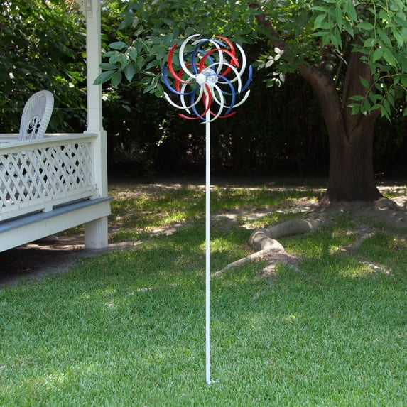 Alpine Corporation Solar Dual 68" Red and White Iron Patriotic Wind Spinner