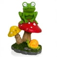 thumbnail image 1 of Alpine Corporation Solar Frog Sitting on Mushroom Statue with LED Lighted Eyes, 1 of 5