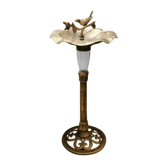 Alpine Corporation TEC316SLR Solar Birdbath with Birds and LED Light, LED Decor for Patio, Lawn & Garden, 41"H, Gold