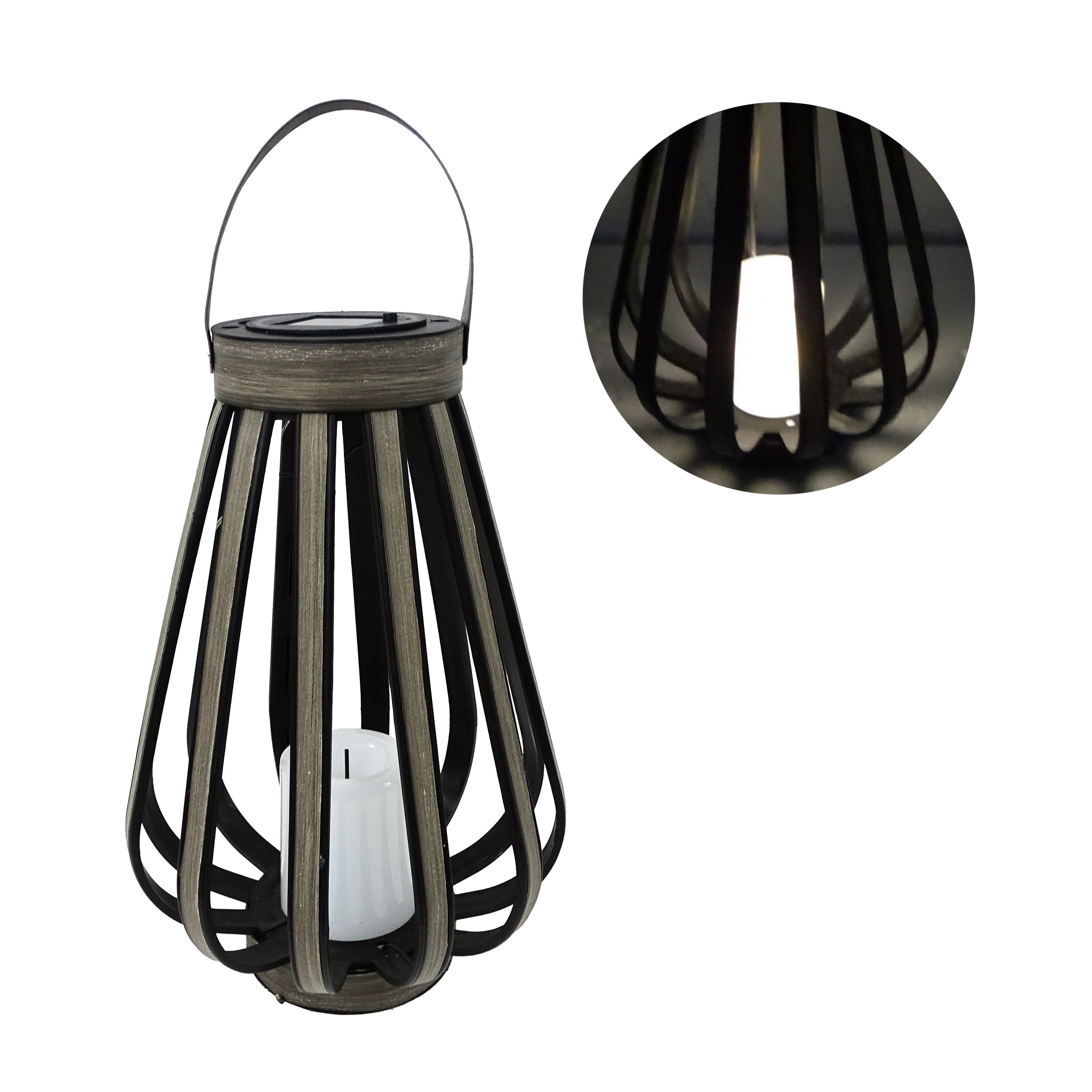Gray Polypropylene Solar Lantern with LED Light, 18" Height