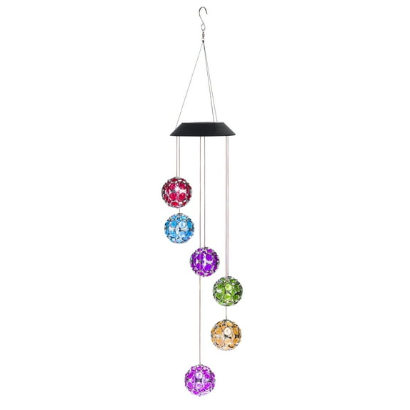 Alpine Corporation Solar Hanging Gem Multi-Color Sphere Mobile with LED Light