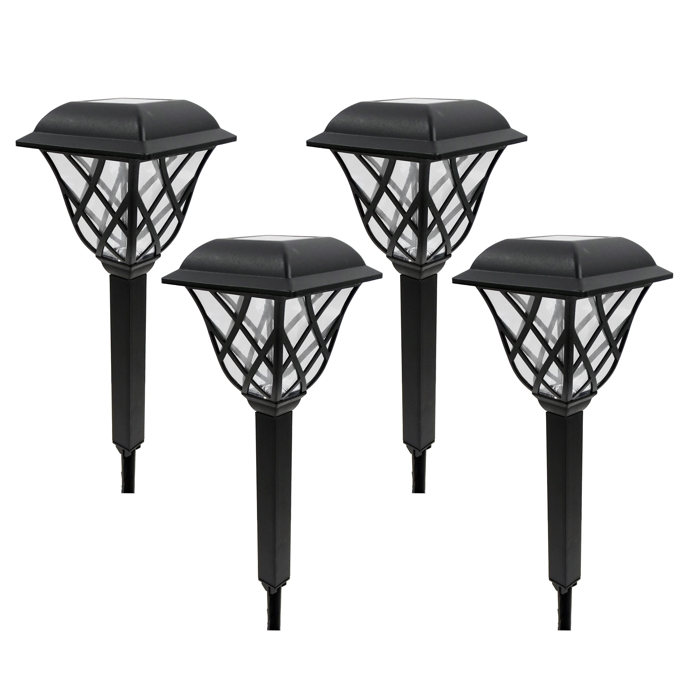 16" Black Stainless Steel Solar LED Pathway Lights, Set of 4
