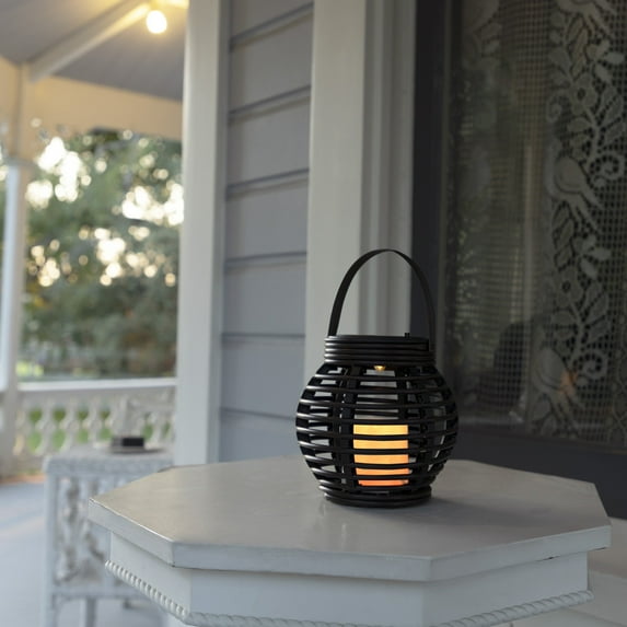 Alpine Corporation 33" Tall Outdoor Solar Powered Lantern with LED Lights and Shepherd's Hook Garden Stake