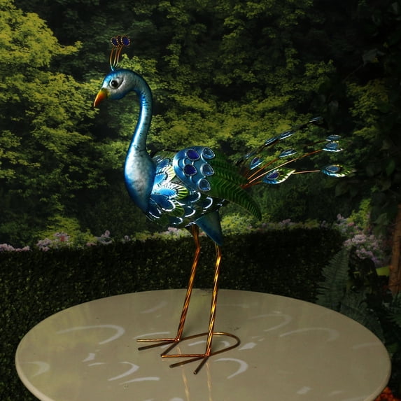 Alpine Corporation Solar-Powered Peacock Garden Décor with Cool White LED Lights, 19"