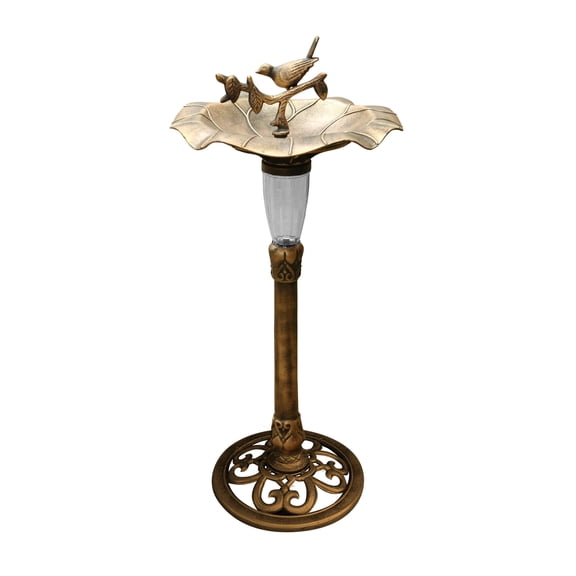 Alpine Corporation TEC316SLR Solar Birdbath with Birds and LED Light, LED Decor for Patio, Lawn & Garden, 41"H, Gold
