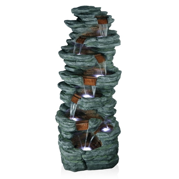 Alpine Corporation TZL274 LED Lights Polyresin Multi-tiered Cascading Stone Fountain, Gray
