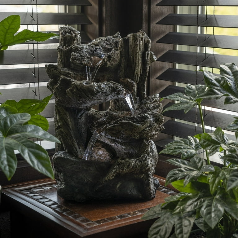 Alpine Corporation Tiered Log Tabletop Fountain with LED Lights Alpine Corporation Tiered Log Tabletop Fountain with LED Lights