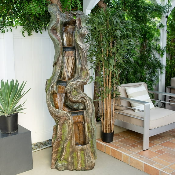 Alpine Corporation Tree Trunk Water Fountain with LED Lights