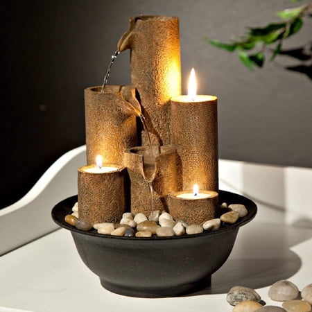 Alpine Corporation WCT202 11" Indoor Tabletop Tiered Fountain with Tealight Candle Holders, Brown