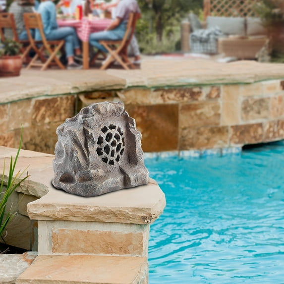 Alpine Corporation QLP542SLR-GR 11" Tall Waterproof Bluetooth Solar-Powered Wireless Rock Speaker with 50 Foot Range High-Fidelity Sound, and Portable Audio System, Gray