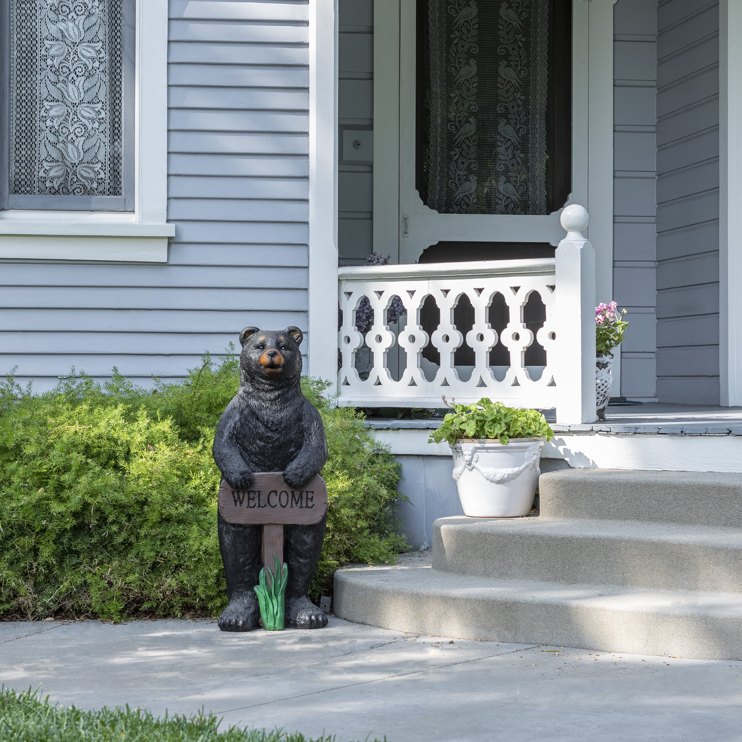 36" Tall Black Bear Lawn Decoration with Welcome Sign
