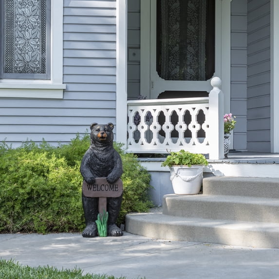 Alpine Corporation Welcome Sign Bear Garden Statue, 36 inch Tall