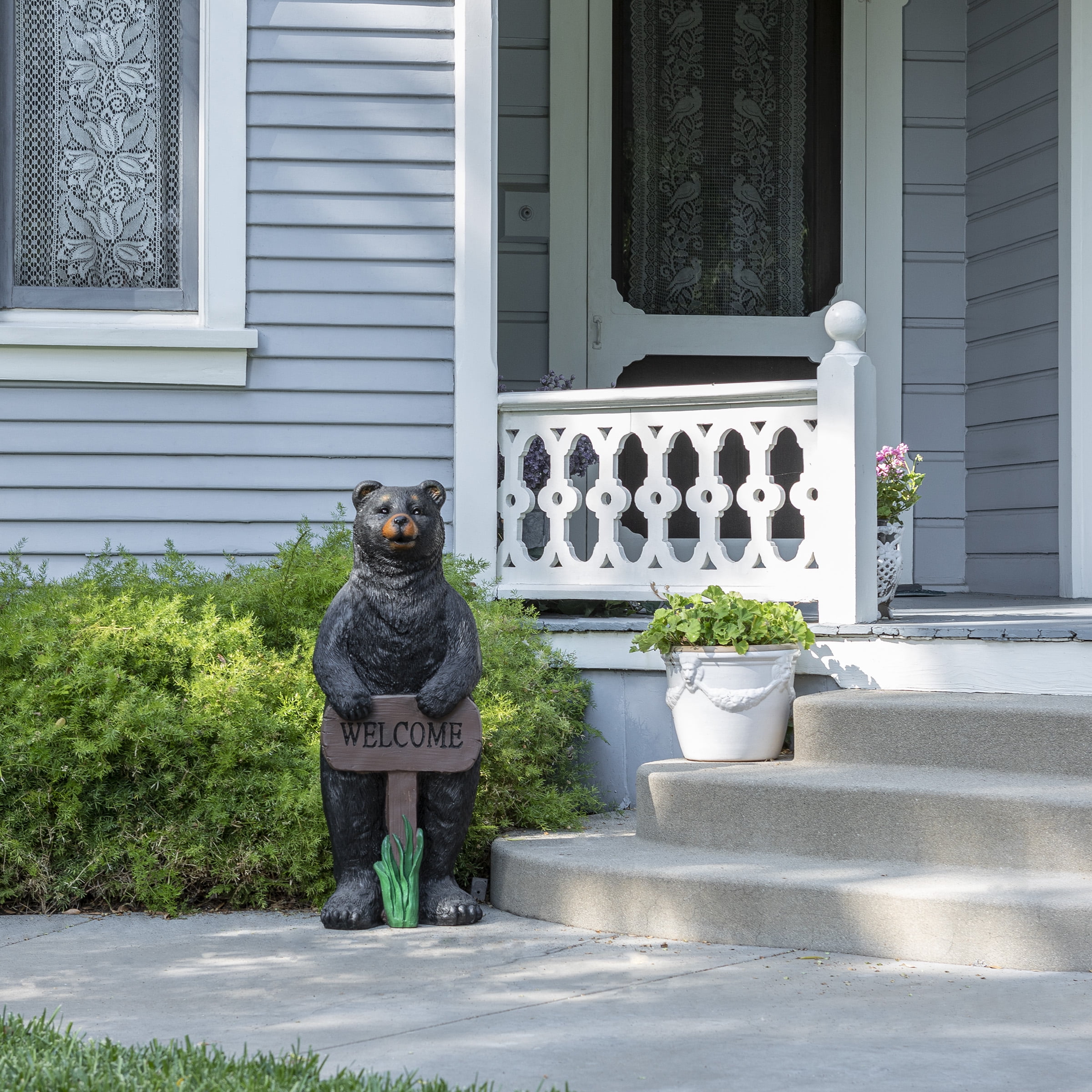 36" Tall Black Bear Lawn Decoration with Welcome Sign