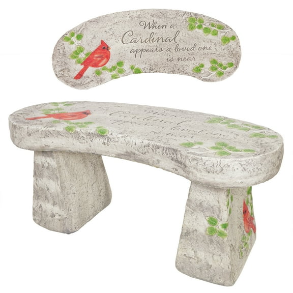 Alpine Corporation YEN624L 37" Long Outdoor Memorial Bench with Sentiment "When A Cardinal Appears, A Loved One Is Near," Weather-Resistant Garden Furniture with Intricate Cardinal Design