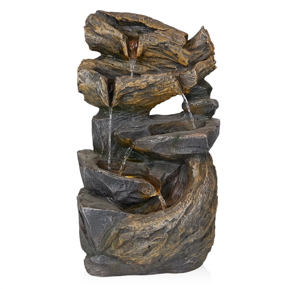 Alpine Corporation ZDQ104 LED Lights Stone Powder and Polyresin Cascading Rock Fountain, Brown