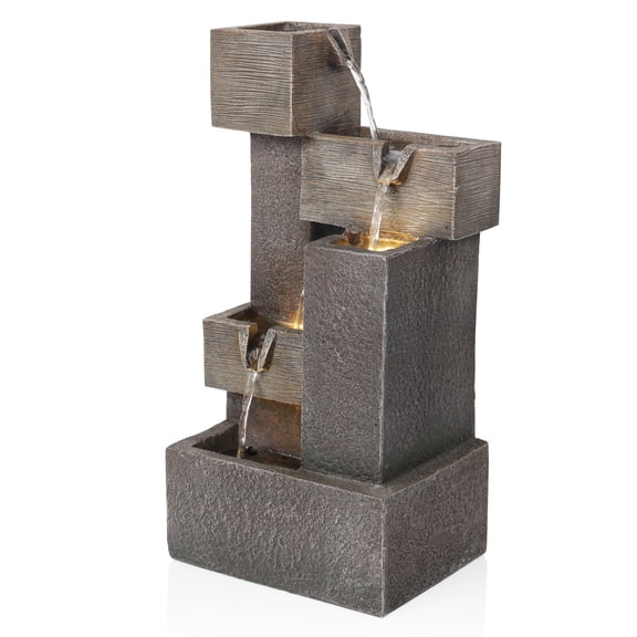 Alpine Corporation ZDQ110 LED Lights Stone Powder and Polyresin 5-Tier Cascading Fountain, Gray